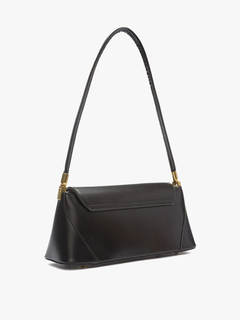 Black Leather Shoulder Bag with Gold Accents
