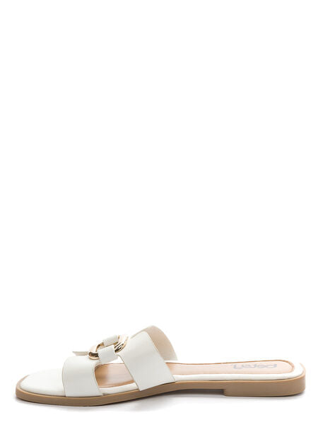 White Slide Sandals with Buckle Detail