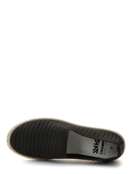 Black Mesh Slip-On Espadrille with Woven Sole