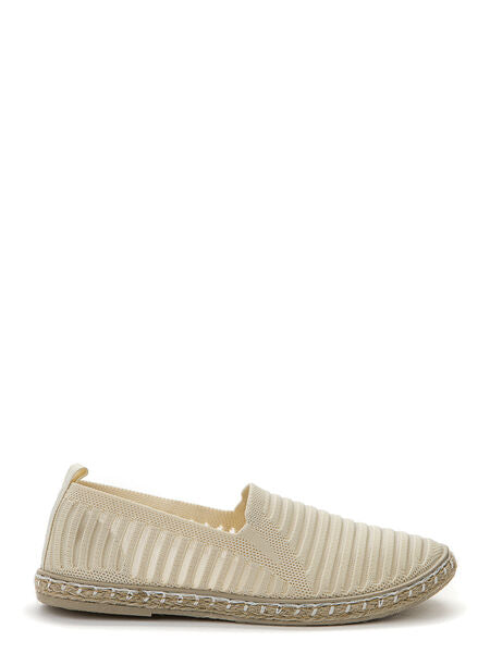 Beige Textured Slip-On Loafers with Espadrille Sole