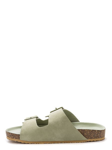 Sage Green Slip-On Sandals with Buckle Detail