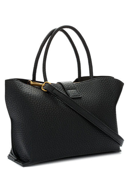 Black Textured Tote Bag with Gold Accent