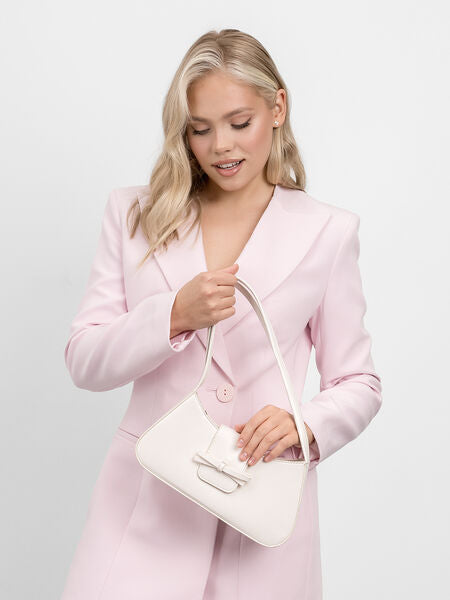 Ivory Faux Leather Shoulder Bag with Bow Accent