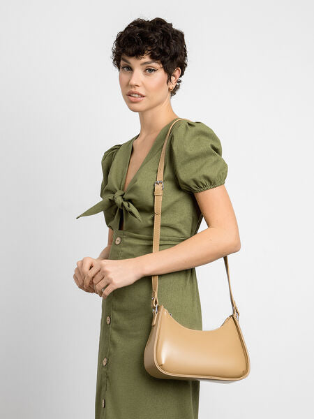 Beige Glossy Mini Shoulder Bag