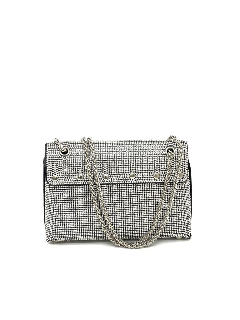 Silver Diamante Chain Bag with Front Pocket