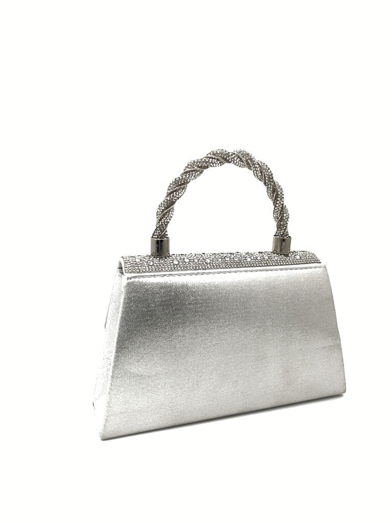 Silver Embellished Handbag with Braided Handle