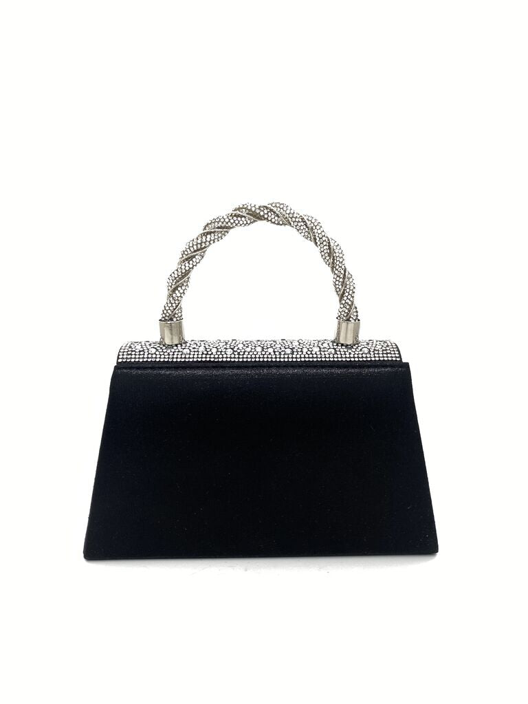 Silver Crystal Embellished Handbag with Braided Handle