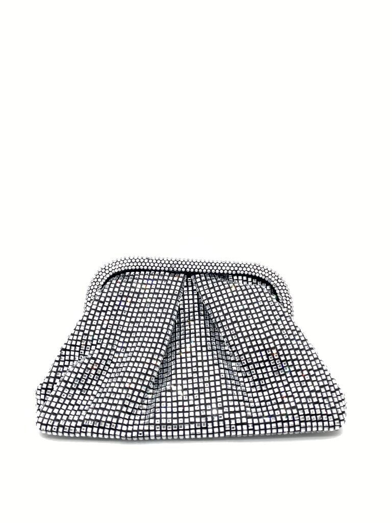 Silver Geometric Pattern Clutch with Soft Drape