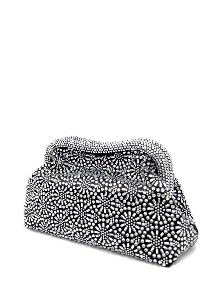 Black and Silver Embellished Clutch with Geometric Pattern