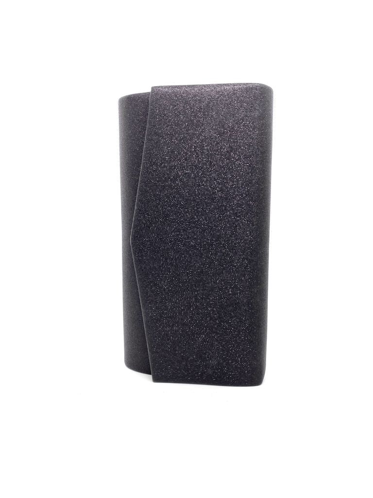 Black Textured Evening Clutch with Foldover Flap