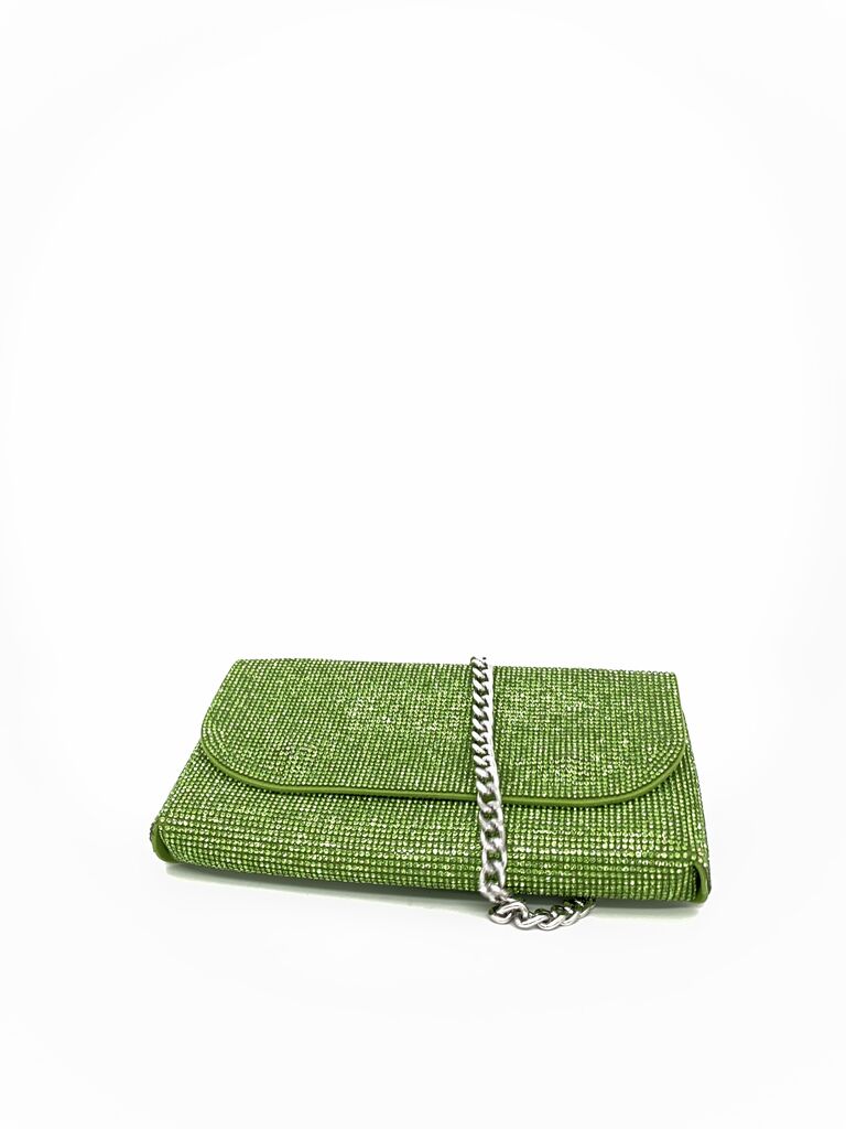 Green Sparkling Clutch with Chain Strap