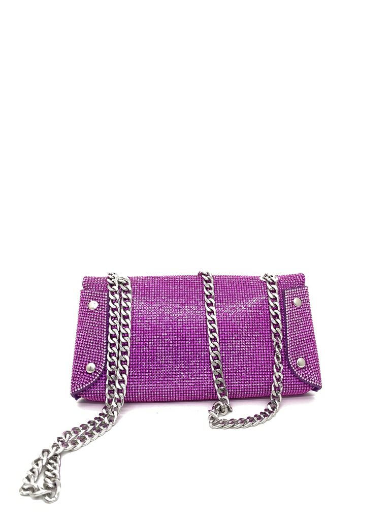 Pink Rhinestone Clutch with Chain Strap