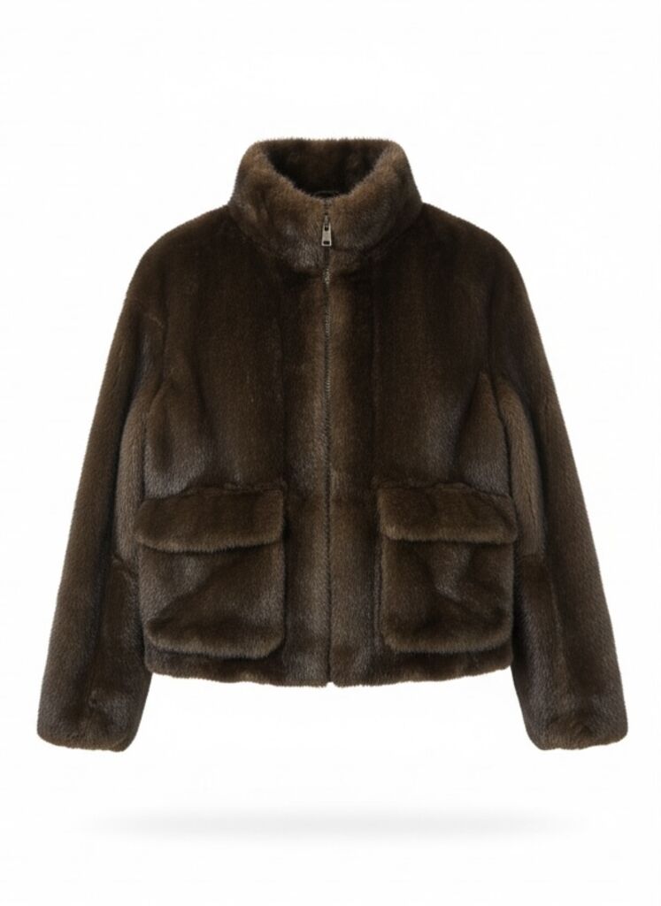 Classic Brown Textured Jacket with High Collar