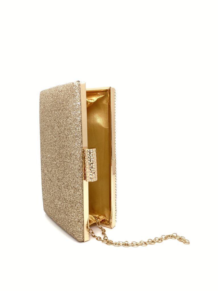 Gold Rhinestone Evening Clutch with Secure Clasp