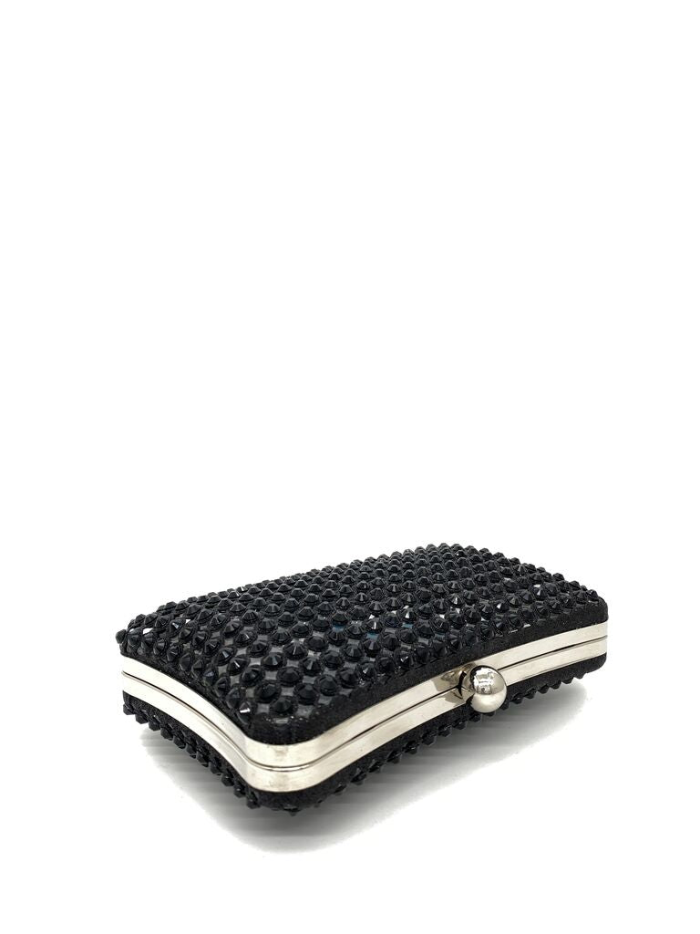 Black Crystal Embellished Clutch with Snap Closure