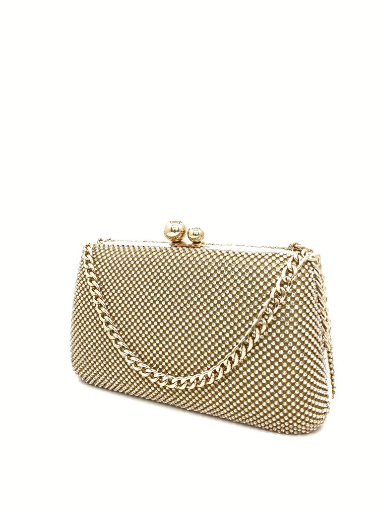 Gold Textured Clutch with Chain Strap