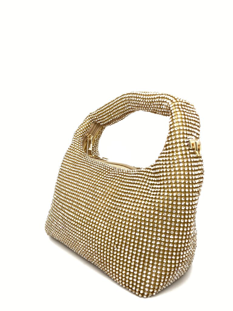 Gold Crystal Embellished Hobo Bag with Soft Handle