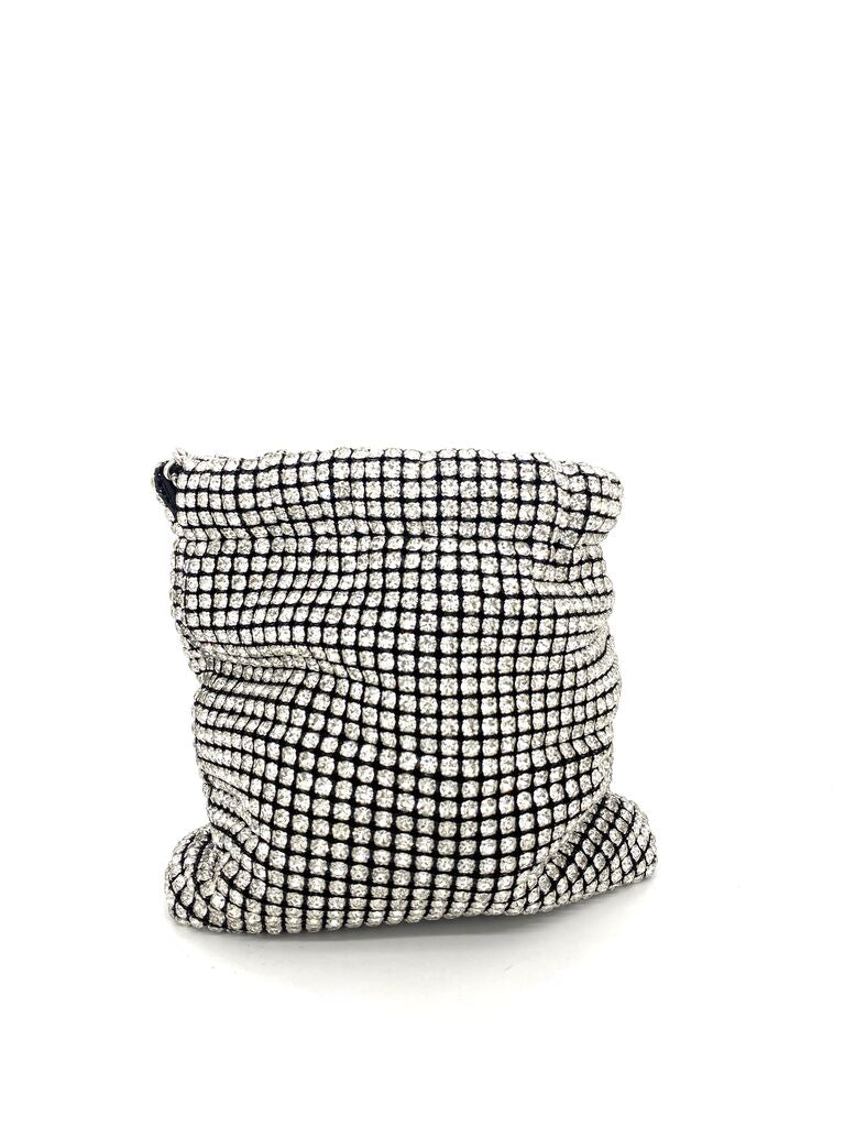 Silver Geometric Mesh Chain-Handle Bag