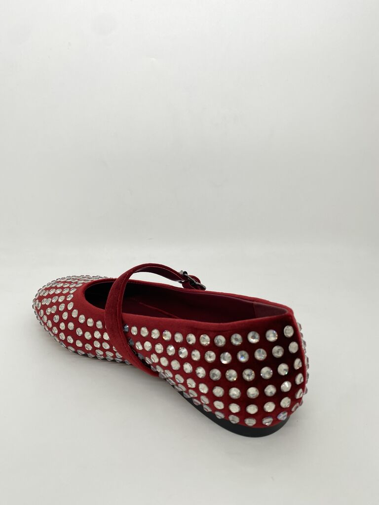 Red Studded Suede Mary Jane Flats