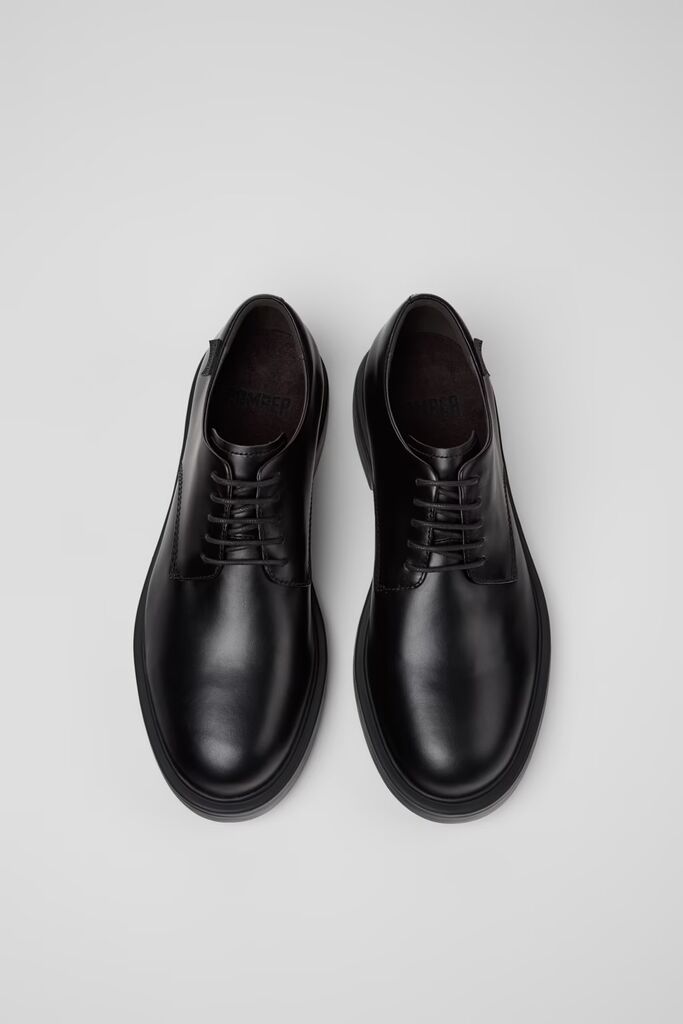 Black Leather Derby Shoe with Chunky Sole