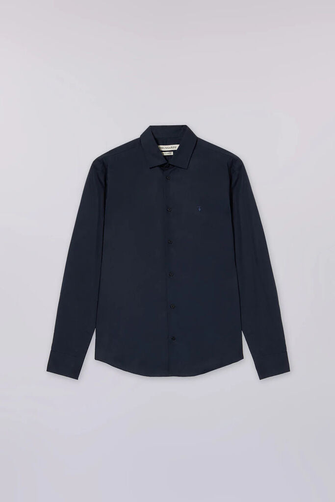 Navy Long Sleeve Shirt with Button Closure