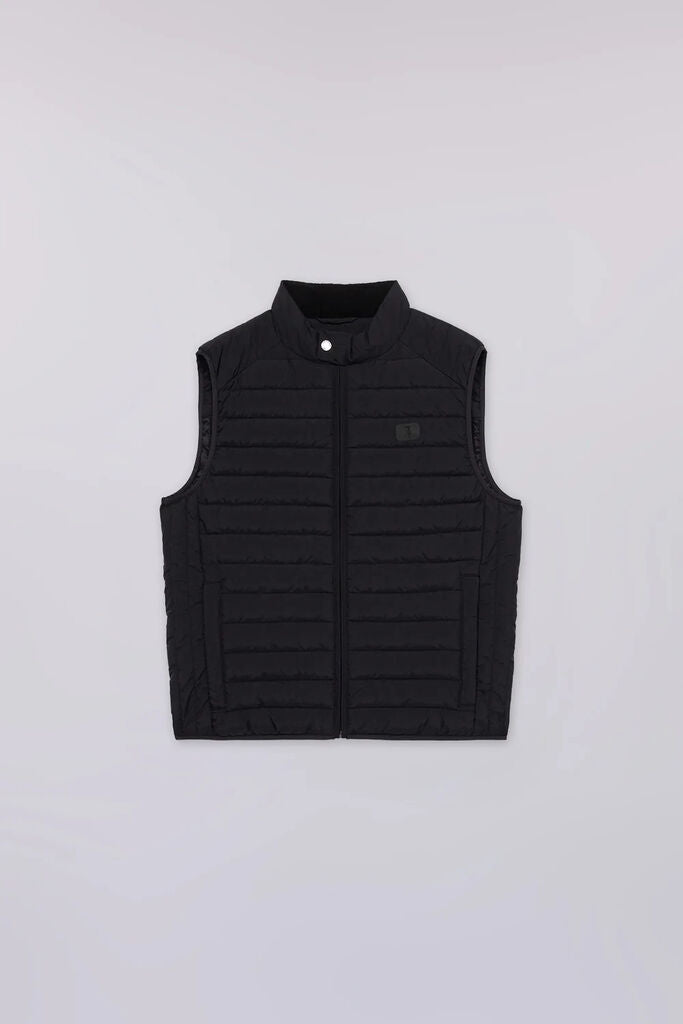 Black Quilted Vest with Stand Collar
