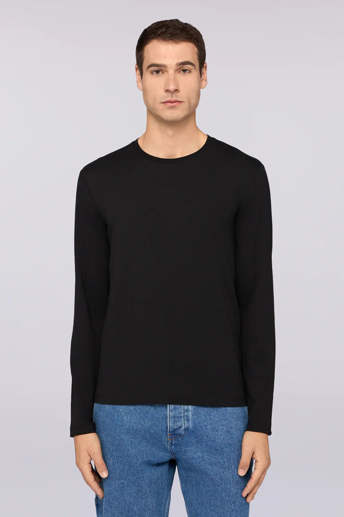 Black Cotton Long Sleeve Tee