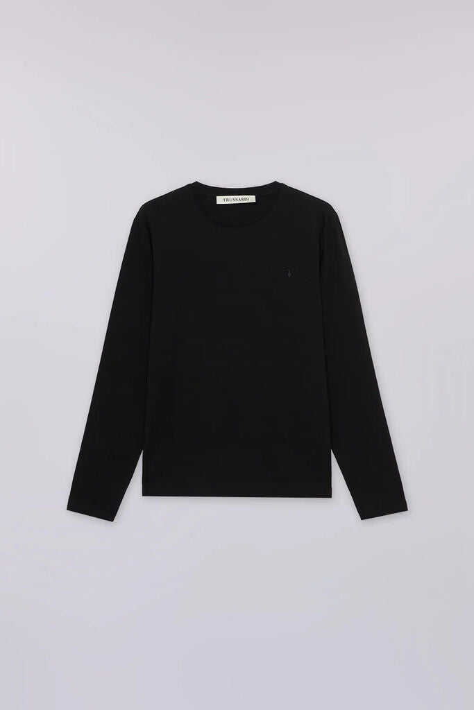 Black Cotton Long Sleeve Tee