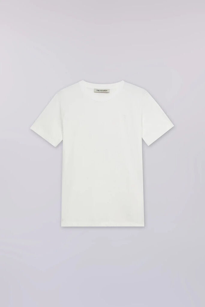 White Cotton T-Shirt with Crew Neckline