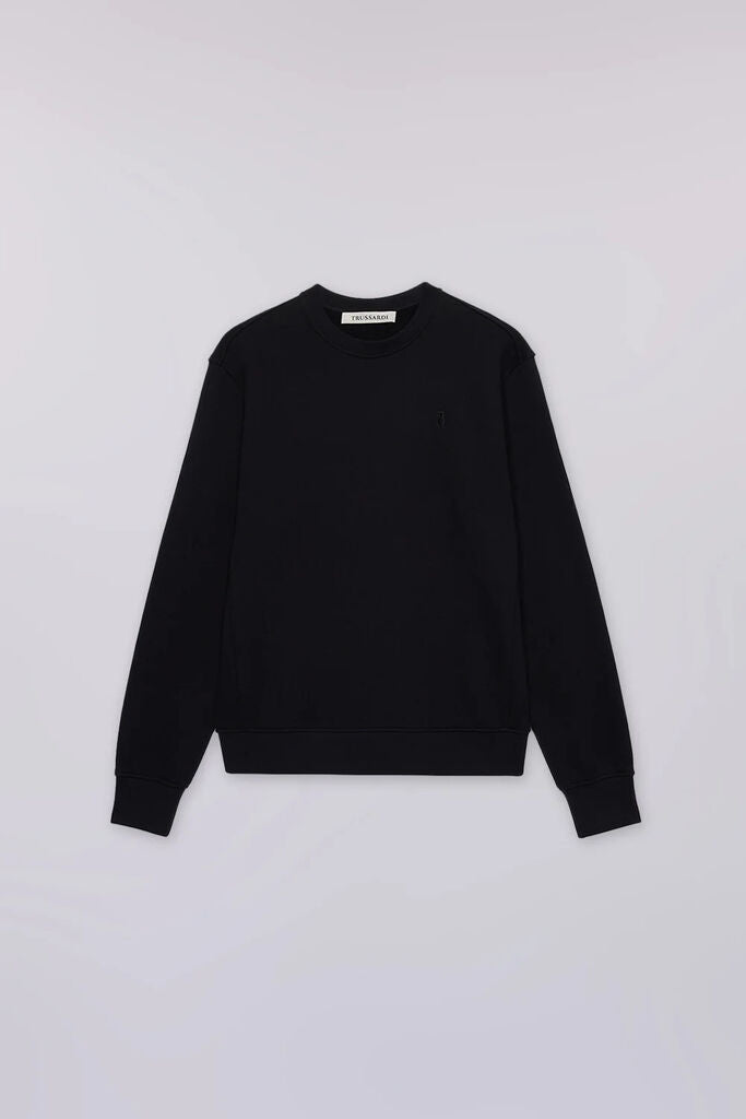 Black Cotton Crewneck Sweatshirt Minimalist Design