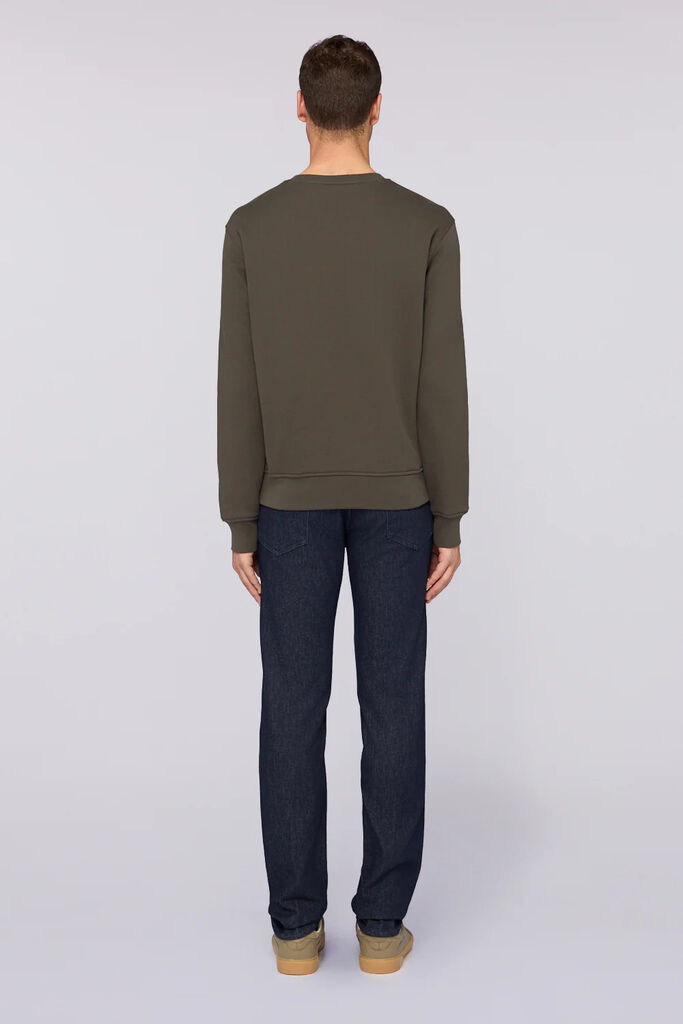 Olive Green Crew Neck Sweatshirt with Subtle Logo