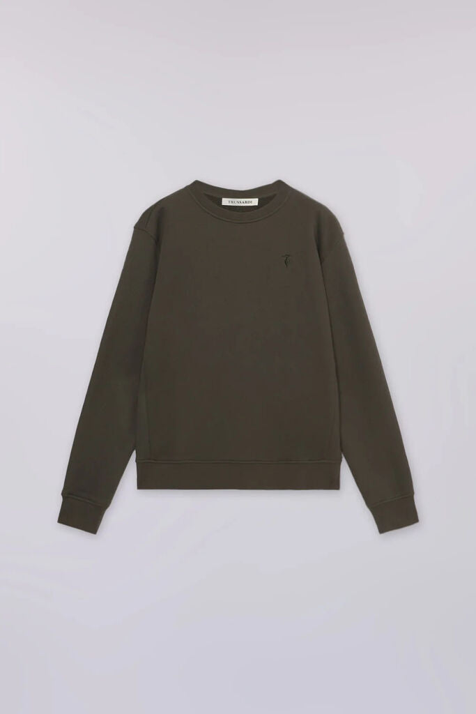 Olive Green Crew Neck Sweatshirt with Subtle Logo