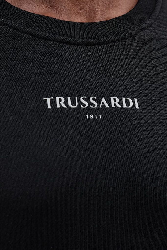 Black Cotton Logo Sweatshirt with Crew Neck