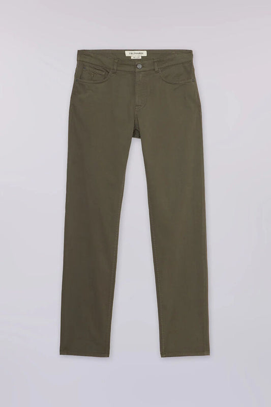 Olive Green Cotton Slim Fit Pants