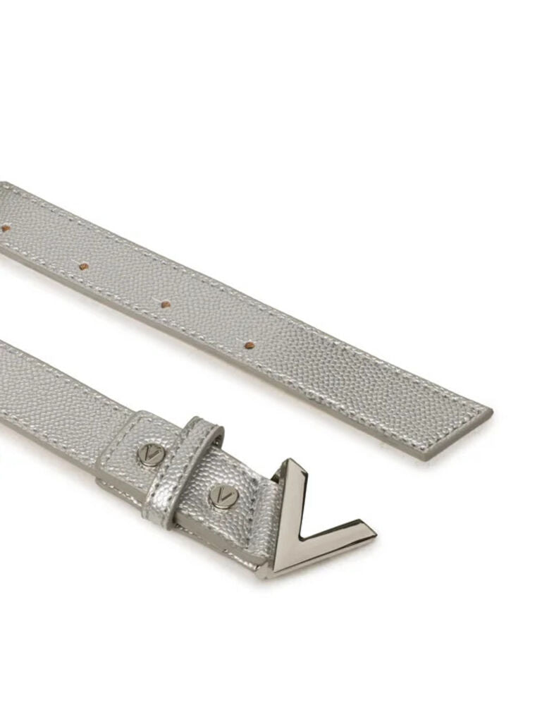 Metallic Textured Leather Belt with V Buckle