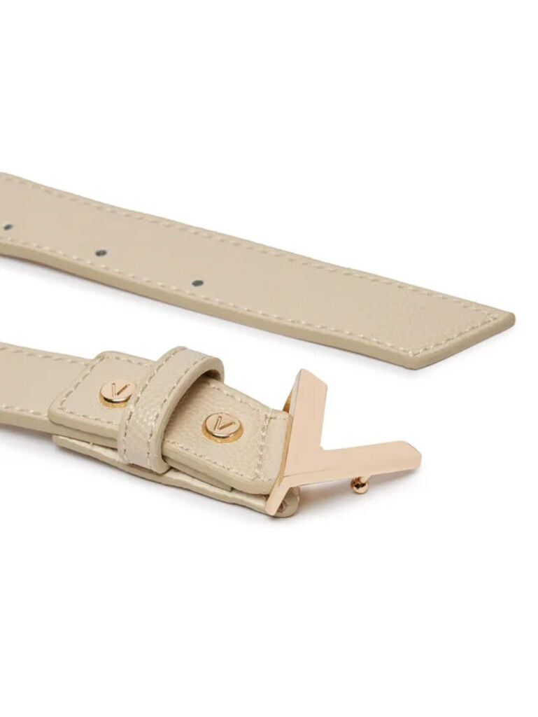 Ivory Textured Leather Belt with Gold Accent