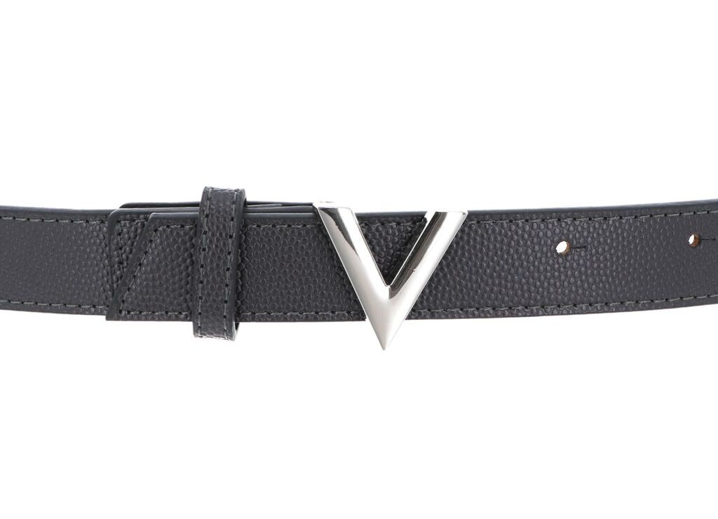 Black Textured Leather Belt with Metal Buckle