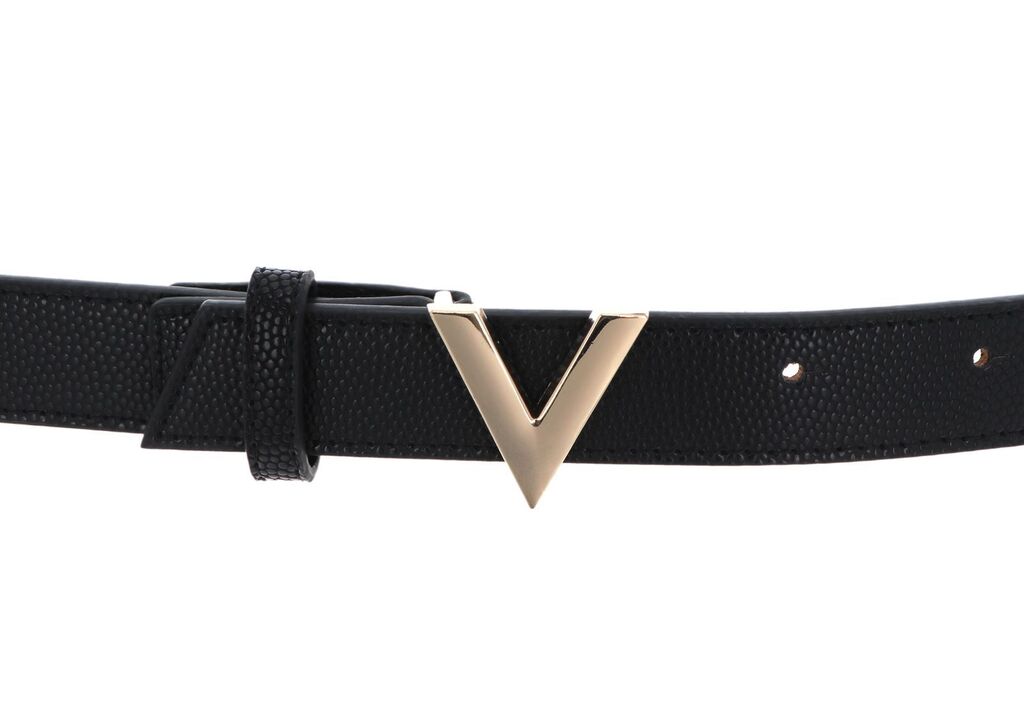 Black Textured Belt with Gold Tone Buckle