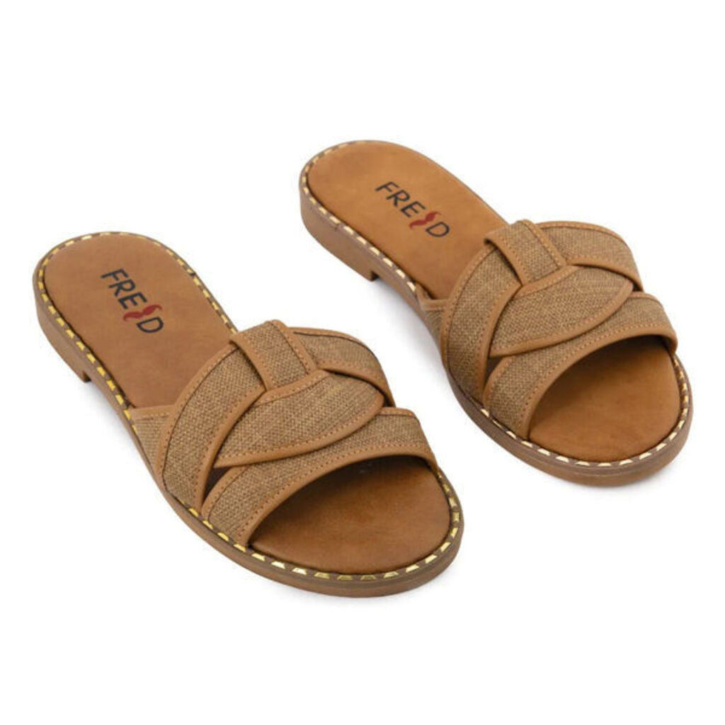 Elegant Tan Textured Sandal with Cross Strap