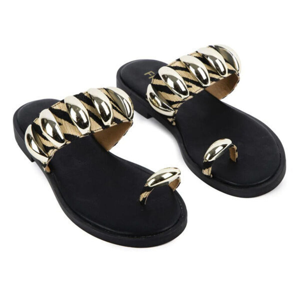 Black and Gold Embellished Slide Sandals