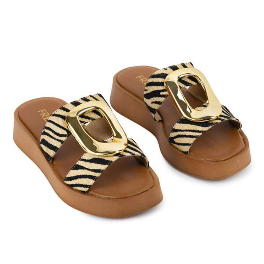 Animal Print Slide Sandals with Gold Accent
