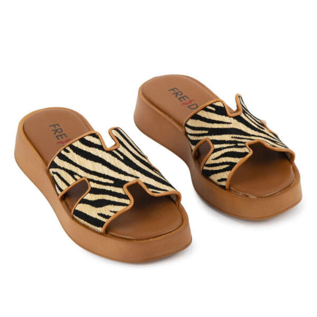 Brown Zebra Print Platform Slide Sandals