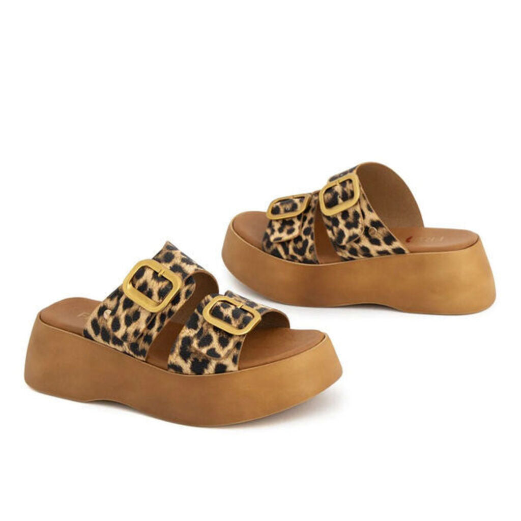 Leopard Print Platform Sandals with Buckle Detail