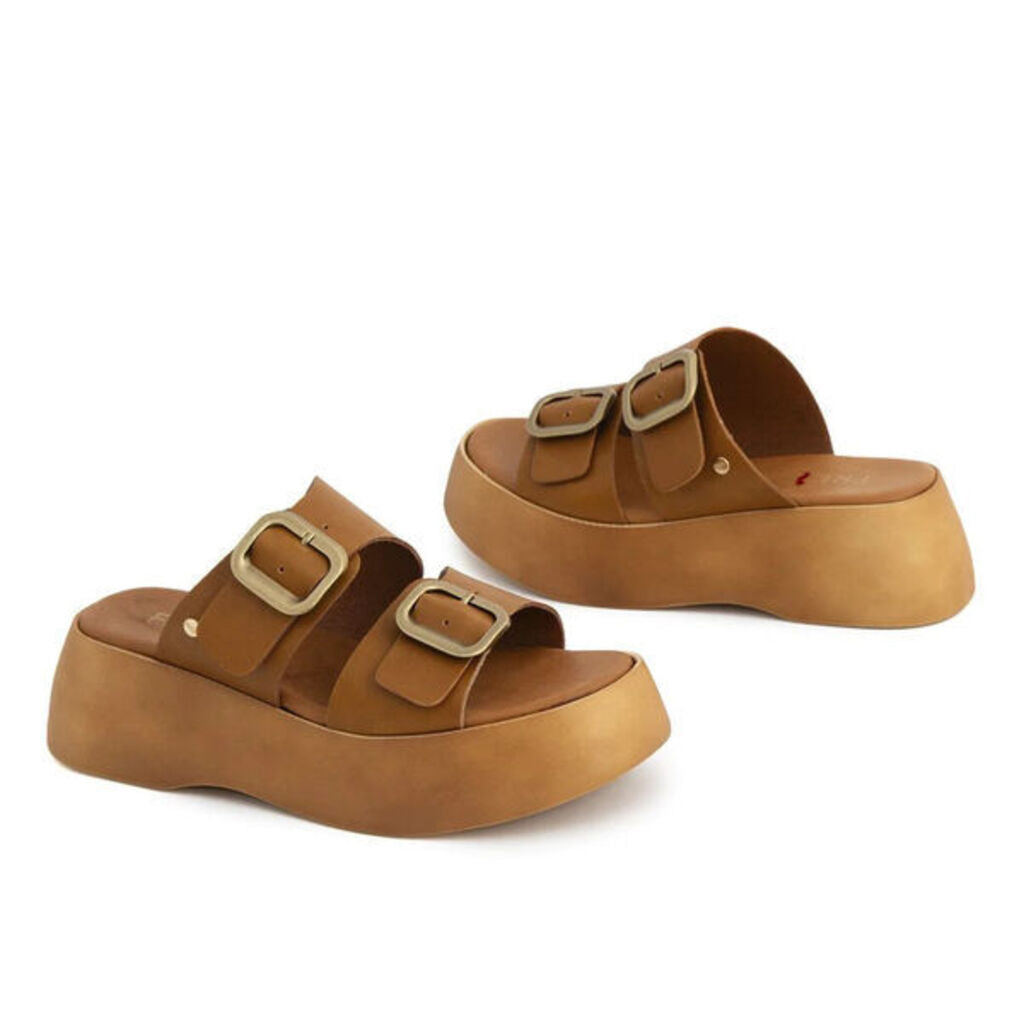 Brown Buckle Platform Sandals with Dual Straps
