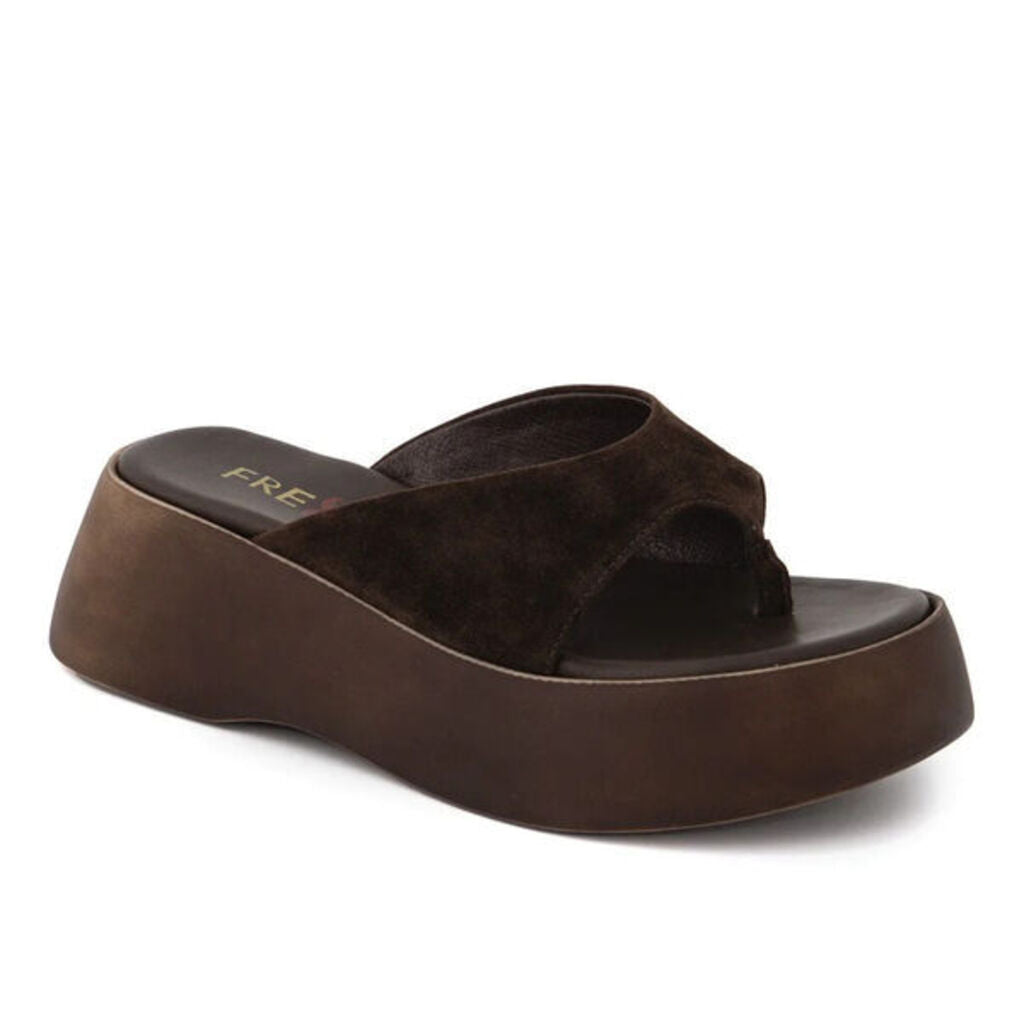 Brown Suede Platform Sandals with Cross-Strap Design