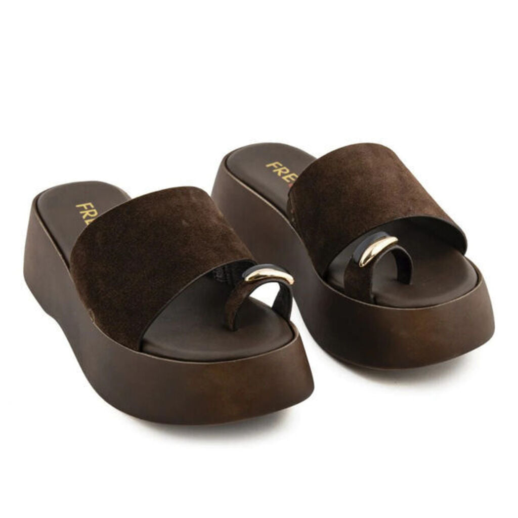 Brown Suede Platform Sandals with Toe Ring