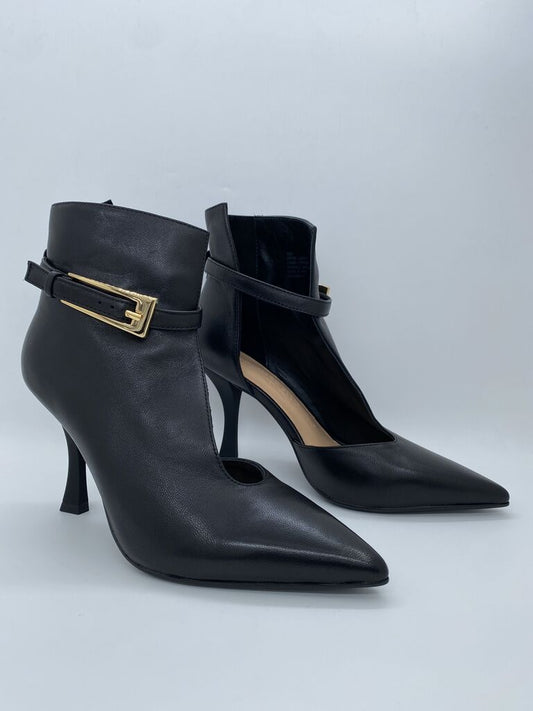 Black Leather Stiletto Heel Ankle Boots