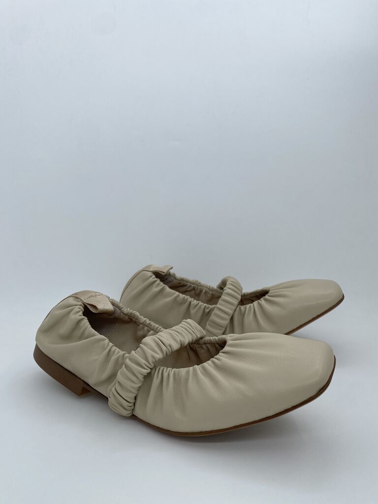 Beige Elasticated Ballet Flats with Ruched Detail
