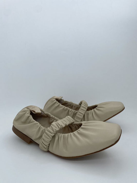 Beige Elasticated Ballet Flats with Ruched Detail