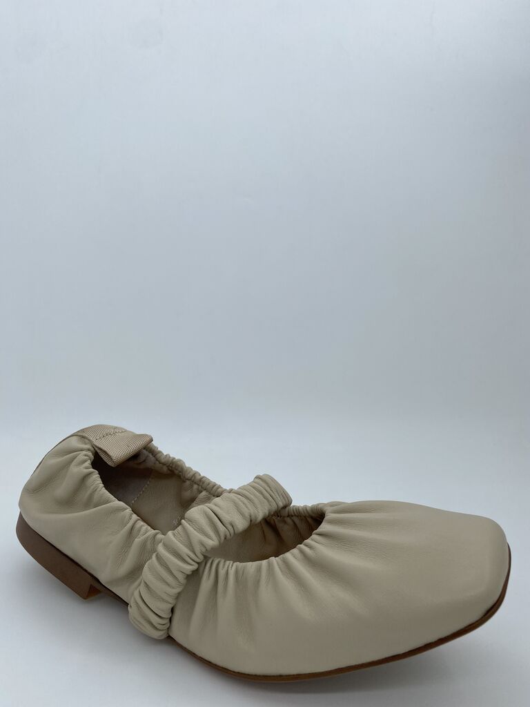 Beige Elasticated Ballet Flats with Ruched Detail